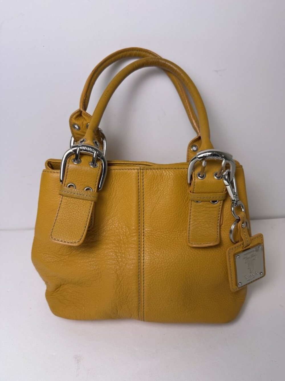 Tignanello Leather Top Handle Small Buckle Shoulder Bag Satchel Mustard Yellow